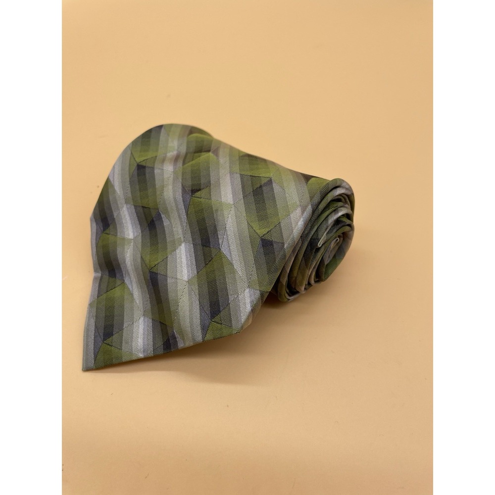 Bachrach Mens 100%‎ Silk Necktie Made in Italy Green / Gray Abstract Design